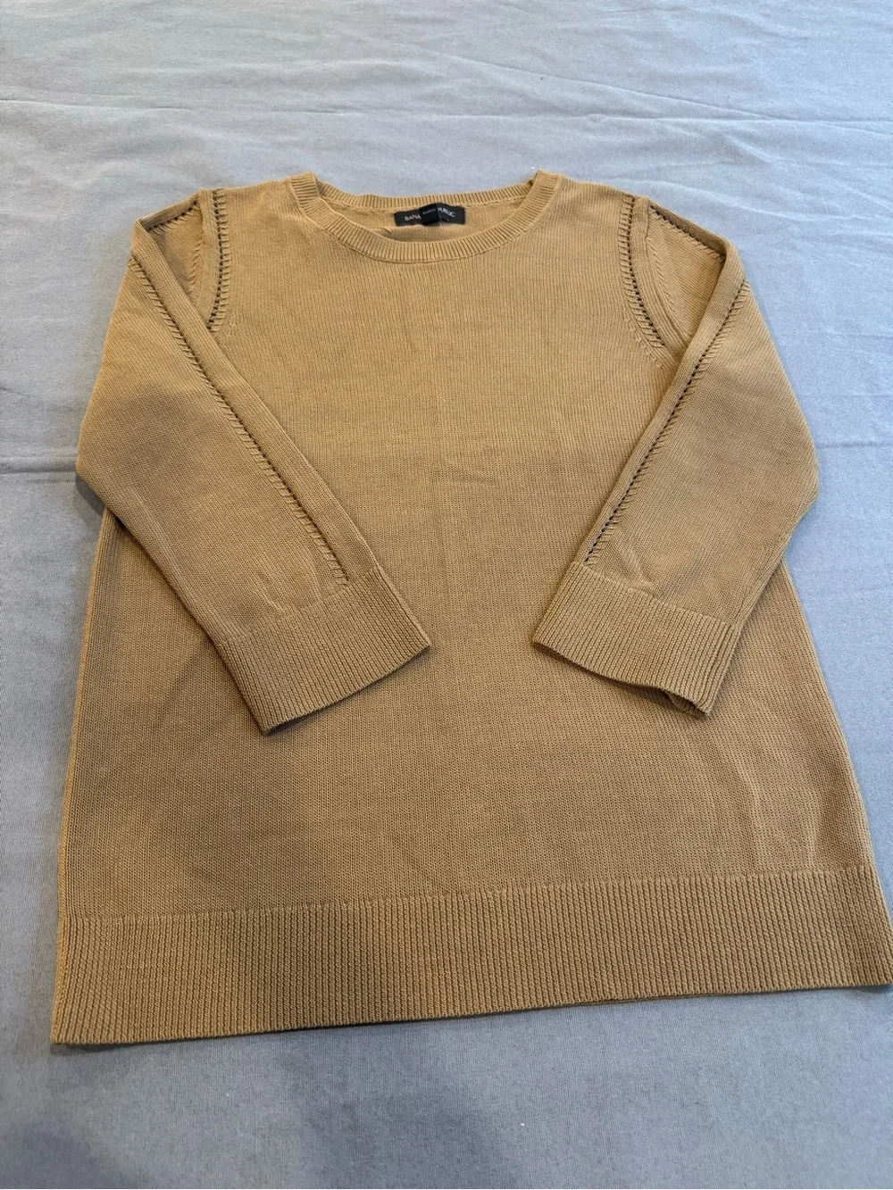 Banana Republic Women's Camel Crew Neck Sweater with Open Knit Detail Size Small